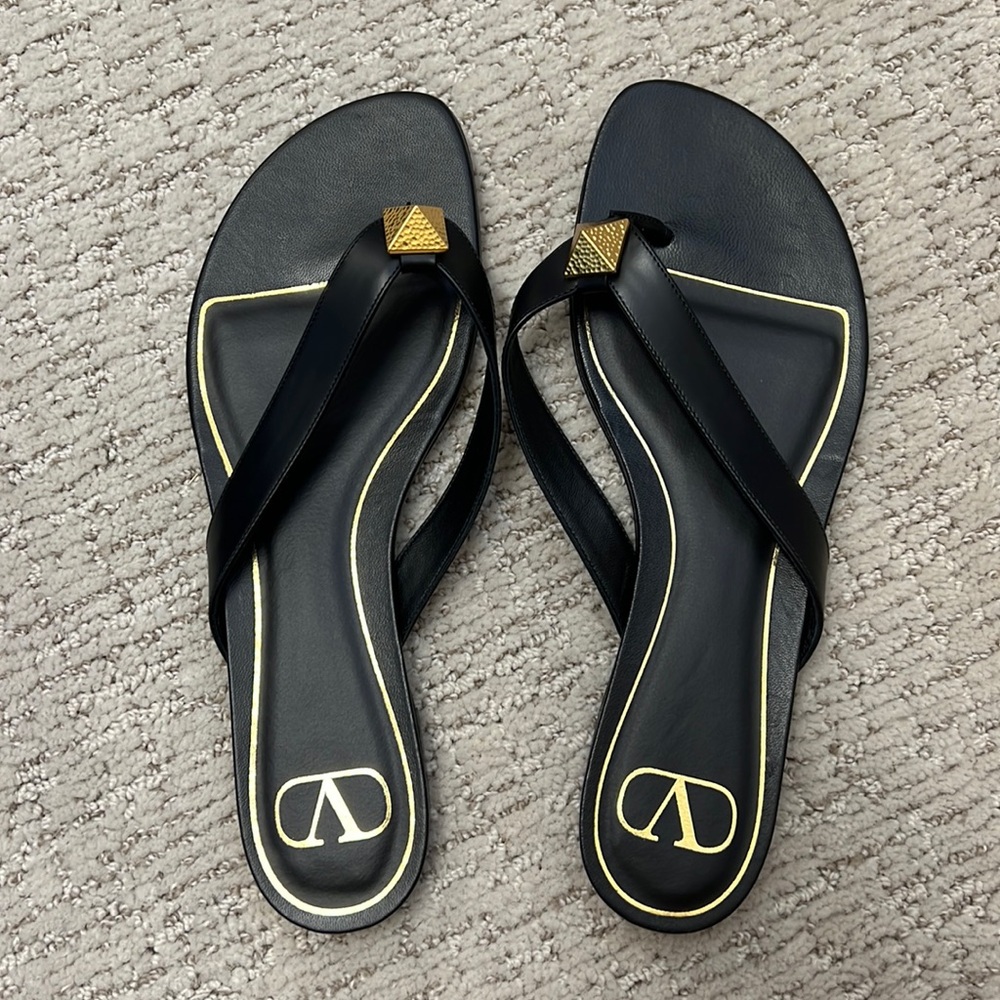 Valentino Black Roman Stud Flip Flops